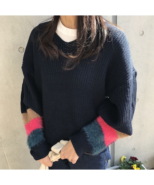 copine(コピン)の「袖シャギー3色マルチカラーVニット(3color)(ニット/セーター・レディース・その他)」の9枚目の写真