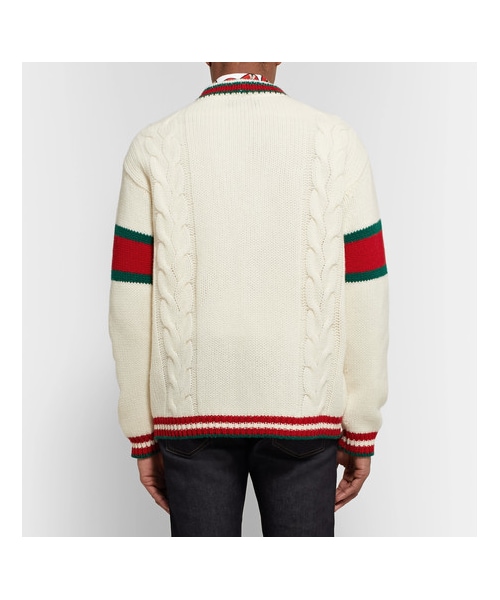 GUCCI（グッチ）の「Gucci Stripe-Trimmed Cable-Knit Wool Cardigan