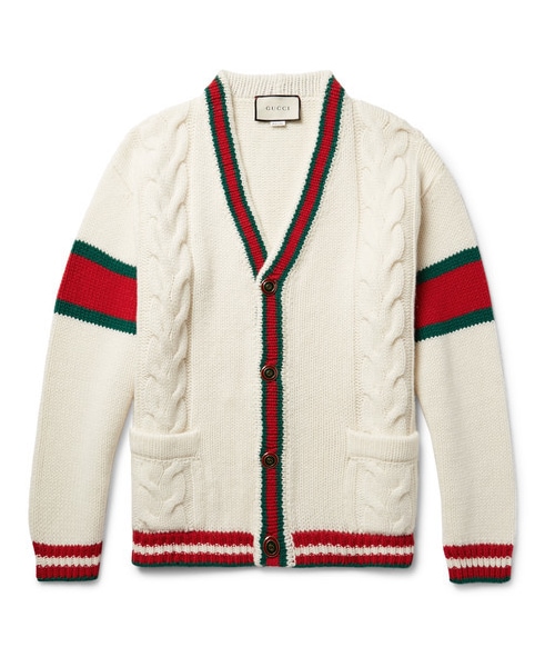 GUCCI（グッチ）の「Gucci Stripe-Trimmed Cable-Knit Wool Cardigan