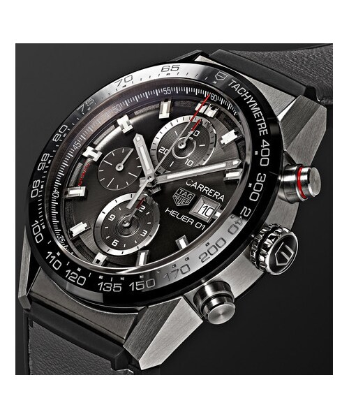 TAG Heuer（タグホイヤー）の「TAG Heuer Carrera Automatic Chronograph 43mm Steel And Rubber Watch（アナログ腕時計・メンズ・Gray・one size）」の4枚目の写真