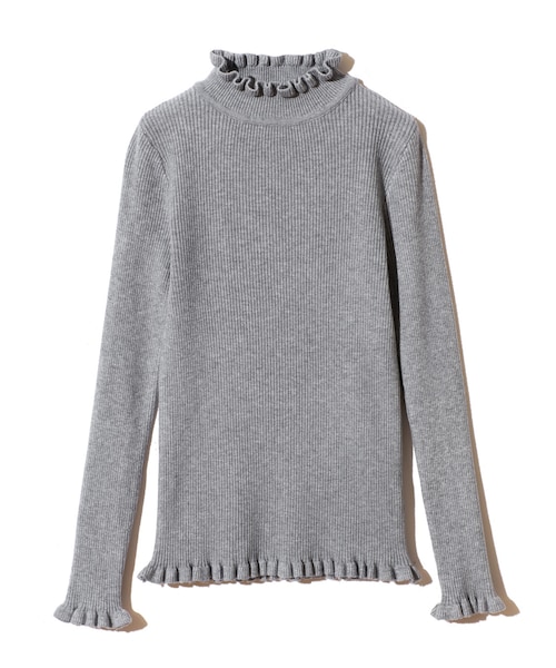 GRL（グレイル）の「フリルデザインリブニットトップス（ニット/セーター・レディース・オフホワイト/ブラック/グリーン/グレー・M）」の3枚目の写真