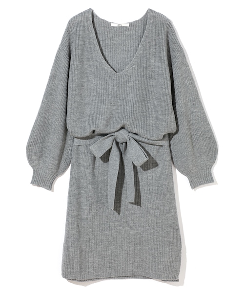 GRL（グレイル）の「ウエストリボンニットワンピース（ワンピース・レディース・グレー/ブラック/ベージュ・M）」の3枚目の写真