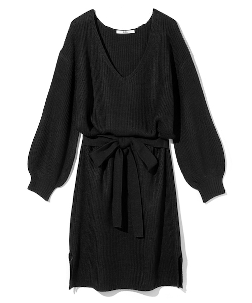 GRL（グレイル）の「ウエストリボンニットワンピース（ワンピース・レディース・グレー/ブラック/ベージュ・M）」の2枚目の写真