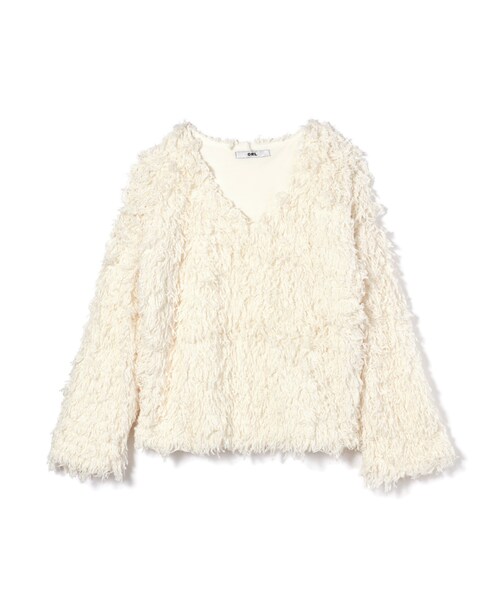 GRL（グレイル）の「フリンジモールヤーンニットトップス（ニット/セーター・レディース・ブラック/アイボリー/ラベンダー・F）」の2枚目の写真