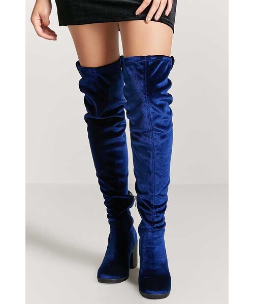 FOREVER 21（フォーエバー トゥエンティーワン）の「FOREVER 21 Velvet Thigh High Boots（ブーツ・レディース・Black/Blue・5.5/6/6.5/7/7.5/8/8.5）」の4枚目の写真