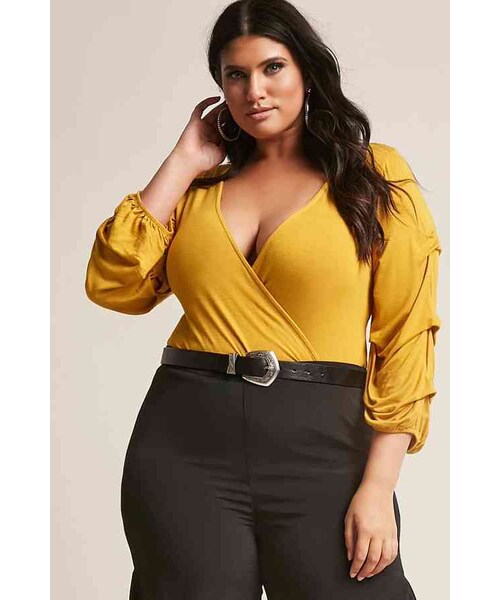 FOREVER 21(フォーエバー トゥエンティーワン)の「FOREVER 21+ Plus Size Plunging Surplice Bodysuit(アンダーウェア・レディース・Black/Yellow/Red・1X/2X/3X)」の2枚目の写真