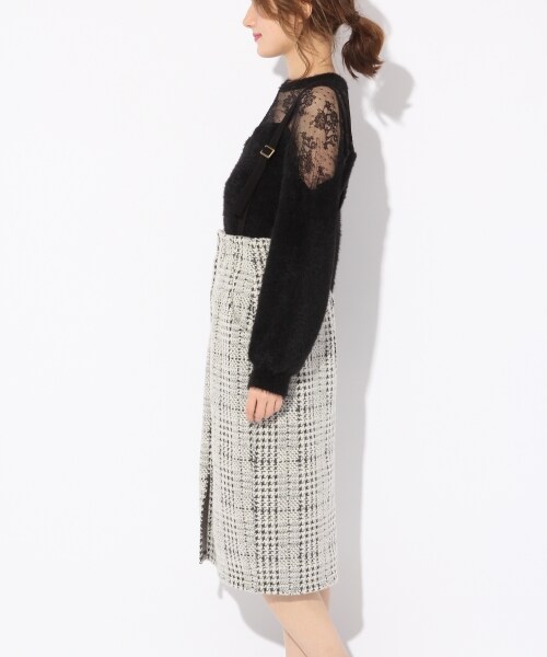 Heather（ヘザー）の「サスツキチェックタイトスカート（スカート・ホワイトベース/グレー系/ブラウン）」の7枚目の写真