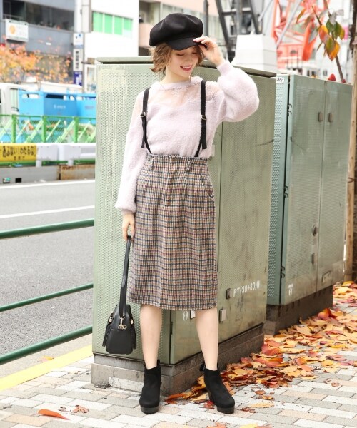 Heather（ヘザー）の「サスツキチェックタイトスカート（スカート・ホワイトベース/グレー系/ブラウン）」の4枚目の写真