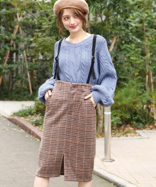 Heather（ヘザー）の「サスツキチェックタイトスカート（スカート・ホワイトベース/グレー系/ブラウン）」の3枚目の写真