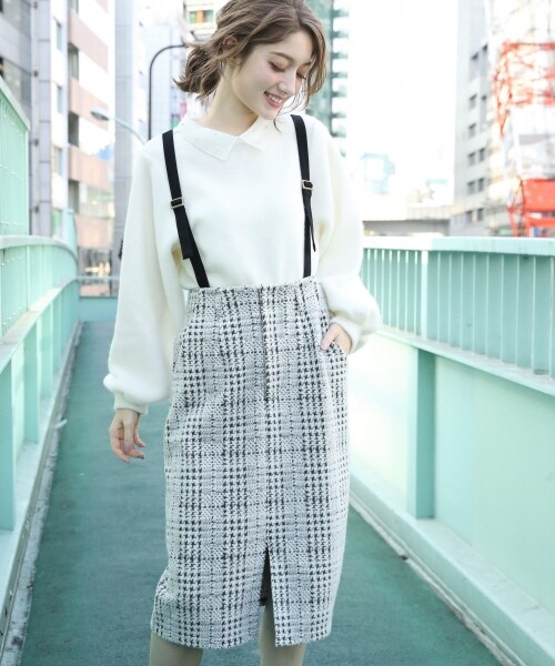 Heather（ヘザー）の「サスツキチェックタイトスカート（スカート・ホワイトベース/グレー系/ブラウン）」の2枚目の写真