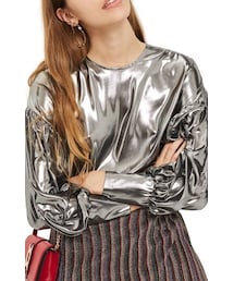 TOPSHOP | Women's Topshop Balloon Sleeve Lame Blouse(トップス)