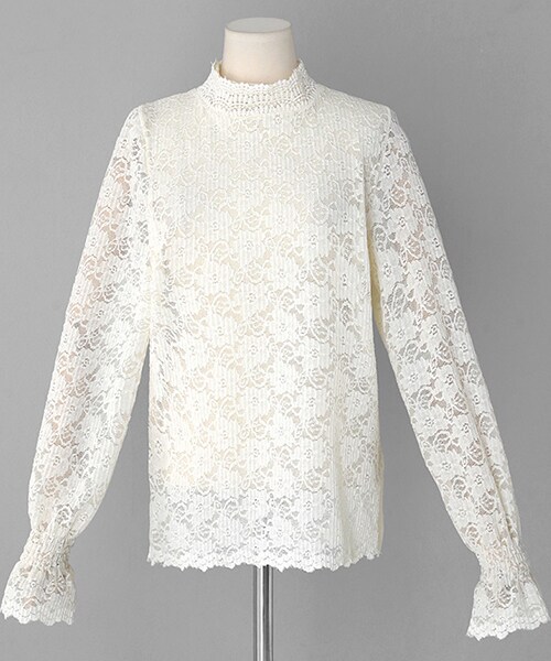 DHOLIC(ディーホリック)の「ハーフネックフローラルレースブラウス(シャツ/ブラウス・レディース・ホワイト/ベージュ/ブラック/ピンク・FREE)」の3枚目の写真