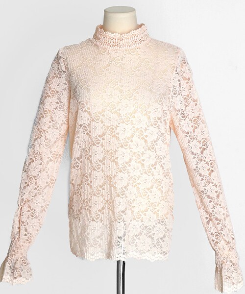 DHOLIC(ディーホリック)の「ハーフネックフローラルレースブラウス(シャツ/ブラウス・レディース・ホワイト/ベージュ/ブラック/ピンク・FREE)」の4枚目の写真