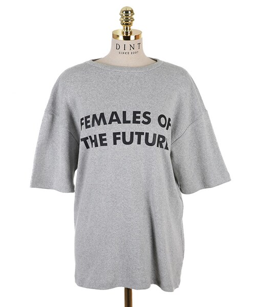 DINT(ディント)の「ピメル起毛レタリングトップ(Tシャツ/カットソー・レディース・White/Black/Grey/Red・one(44~66size))」の3枚目の写真