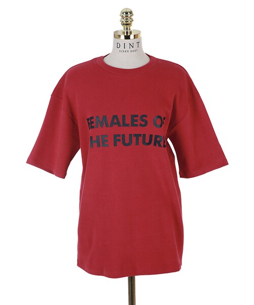 DINT(ディント)の「ピメル起毛レタリングトップ(Tシャツ/カットソー・レディース・White/Black/Grey/Red・one(44~66size))」の4枚目の写真