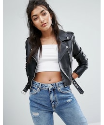 Bershka | Bershka Leather Look Biker Jacket(ライダースジャケット)