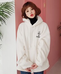 DHOLIC | レタリングボアフードプルオーバー(スウェット)