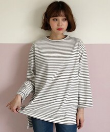 DHOLIC | アンバランスヘムボーダーTシャツ(Tシャツ/カットソー)