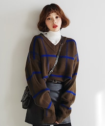 DHOLIC | チェックパターンVネックニット(ニット/セーター)