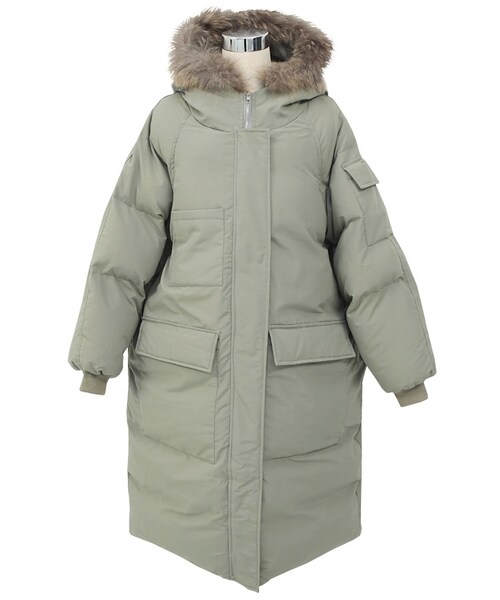 Dailyabout（デイリーアバウト）の「ファーフードロングダウンジャケット（ダウンジャケット/コート・レディース・グレー/グリーン・FREE）」の2枚目の写真