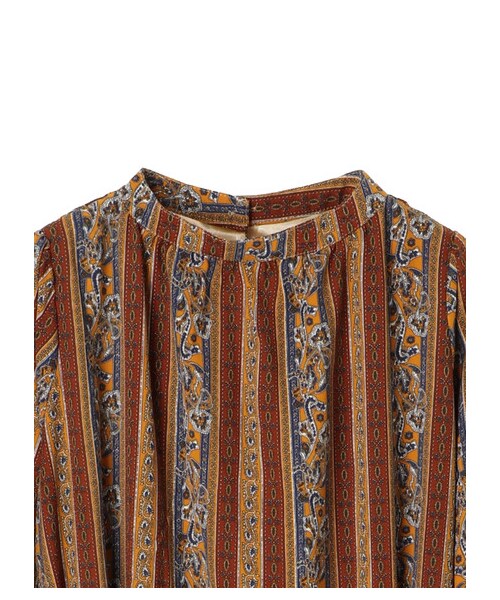 Green　Parks（グリーンパークス）の「・RAY オリエンタル柄スタンドカラーワンピース（ワンピース/ドレス・ボルドー/イエロー/グリーン・F）」の3枚目の写真