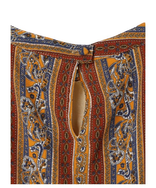 Green　Parks（グリーンパークス）の「・RAY オリエンタル柄スタンドカラーワンピース（ワンピース/ドレス・ボルドー/イエロー/グリーン・F）」の7枚目の写真