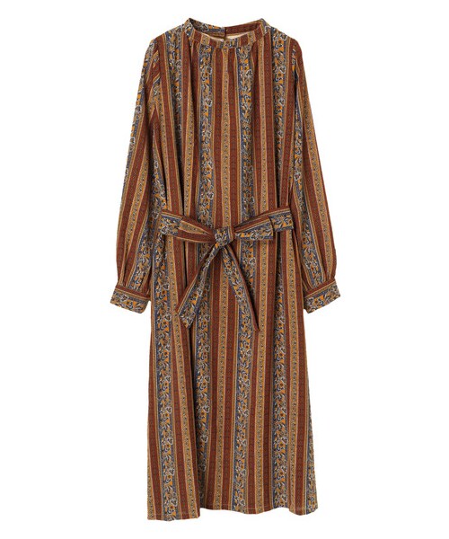 Green　Parks（グリーンパークス）の「・RAY オリエンタル柄スタンドカラーワンピース（ワンピース/ドレス・ボルドー/イエロー/グリーン・F）」の9枚目の写真