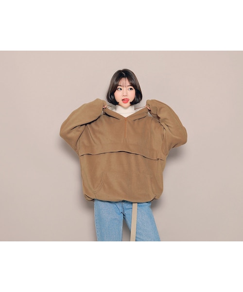 HOTPING（ホッピン）の「フロントポケットボアフードパーカー（その他トップス・レディース・ネイビー/ブラウン/グレー/ピンク/カーキ/ブラック・フリーサイズ(XS-XL)）」の4枚目の写真