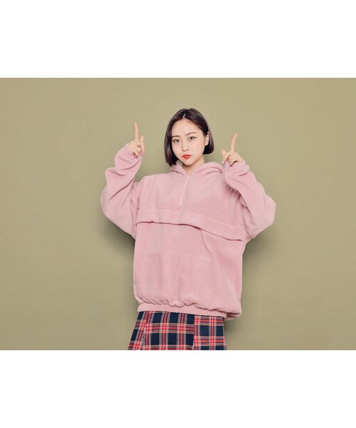 HOTPING（ホッピン）の「フロントポケットボアフードパーカー（その他トップス・レディース・ネイビー/ブラウン/グレー/ピンク/カーキ/ブラック・フリーサイズ(XS-XL)）」の6枚目の写真