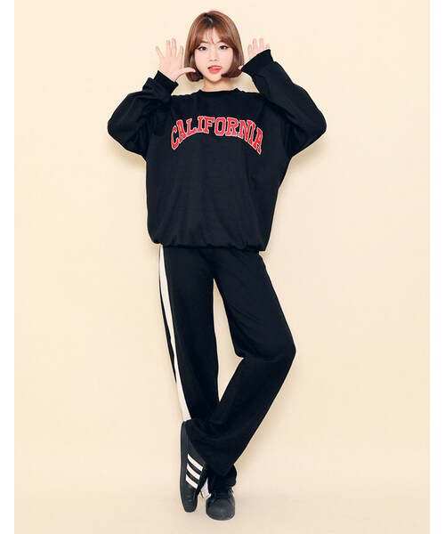 HOTPING（ホッピン）の「バイカラーサイドラインパンツ（その他パンツ・レディース・レッド/グレー/ブラック・フリーサイズ(XS-XL)）」の2枚目の写真