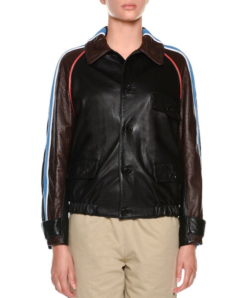 MARNI（マルニ）の「Marni Button-Front Side-Stripe Leather Bomber