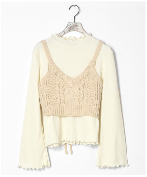 w closet（ダブルクローゼット）の「ケーブル編みビスチェ×インナーセット（トップス・レディース・キナリ/グレー/Mピンク/スミクロ・FREE）」の4枚目の写真