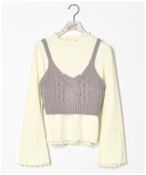w closet（ダブルクローゼット）の「ケーブル編みビスチェ×インナーセット（トップス・レディース・キナリ/グレー/Mピンク/スミクロ・FREE）」の2枚目の写真