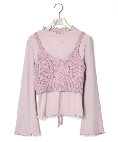 w closet（ダブルクローゼット）の「ケーブル編みビスチェ×インナーセット（トップス・レディース・キナリ/グレー/Mピンク/スミクロ・FREE）」の3枚目の写真