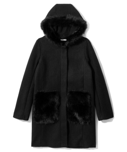 GRL(グレイル)の「ポケットフードファーコート(ダウンジャケット/コート・レディース・ブラック/グレー/ピンクベージュ・S)」の1枚目の写真