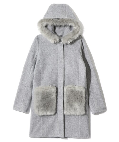 GRL(グレイル)の「ポケットフードファーコート(ダウンジャケット/コート・レディース・ブラック/グレー/ピンクベージュ・S)」の2枚目の写真