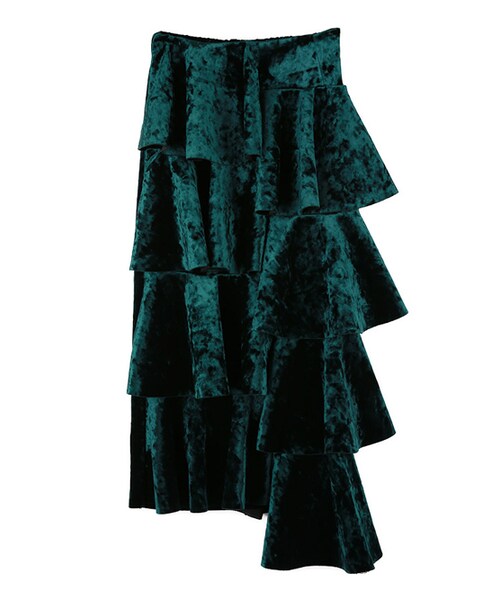 DINT（ディント）の「メルンベルベットラッフルスカート（スカート・レディース・Brown/Black/Green・one(44~66size)）」の4枚目の写真