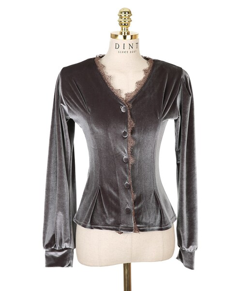 DINT（ディント）の「語ベンミューズベルベットブラウス（カーディガンで可能）（その他トップス・レディース・Brown/Black/Pink・one(44~66size)）」の3枚目の写真