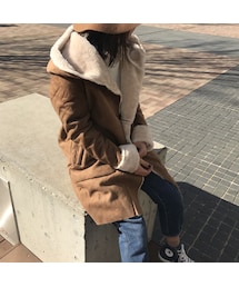 copine | 大人可愛いフェイクムートンフーディコート(２color)(ムートンコート)