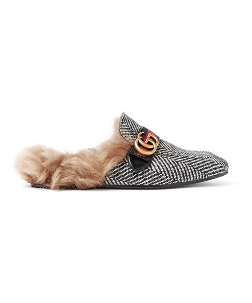 Gucci,Gucci Princetown Herringbone Wool Loafers - WEAR