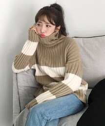 DHOLIC | タートルネックボーダー二ット(ニット/セーター)