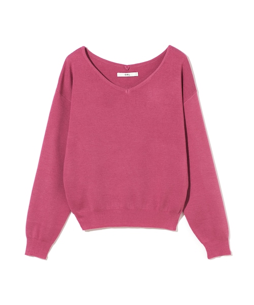 GRL（グレイル）の「ハーフミラノVネックニットトップス（ニット/セーター・レディース・ブラック/レッド/ピンク/グリーン/ネイビー/パープル/グレー/ボルドー/ラベンダー/キャメル/オレンジ/オフホワイト/マスタード/ピンクベージュ/ラベンダーB・M）」の11枚目の写真