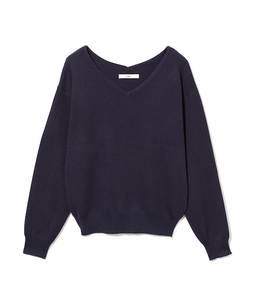 GRL（グレイル）の「ハーフミラノVネックニットトップス（ニット/セーター・レディース・ブラック/レッド/ピンク/グリーン/ネイビー/パープル/グレー/ボルドー/ラベンダー/キャメル/オレンジ/オフホワイト/マスタード/ピンクベージュ/ラベンダーB・M）」の7枚目の写真