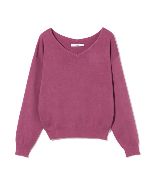 GRL（グレイル）の「ハーフミラノVネックニットトップス（ニット/セーター・レディース・ブラック/レッド/ピンク/グリーン/ネイビー/パープル/グレー/ボルドー/ラベンダー/キャメル/オレンジ/オフホワイト/マスタード/ピンクベージュ/ラベンダーB・M）」の8枚目の写真