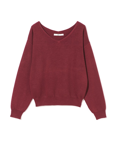 GRL（グレイル）の「ハーフミラノVネックニットトップス（ニット/セーター・レディース・ブラック/レッド/ピンク/グリーン/ネイビー/パープル/グレー/ボルドー/ラベンダー/キャメル/オレンジ/オフホワイト/マスタード/ピンクベージュ/ラベンダーB・M）」の14枚目の写真