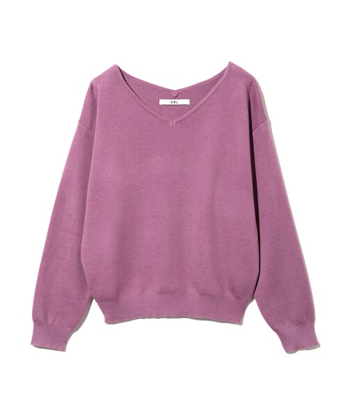 GRL（グレイル）の「ハーフミラノVネックニットトップス（ニット/セーター・レディース・ブラック/レッド/ピンク/グリーン/ネイビー/パープル/グレー/ボルドー/ラベンダー/キャメル/オレンジ/オフホワイト/マスタード/ピンクベージュ/ラベンダーB・M）」の9枚目の写真