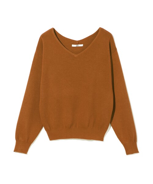 GRL（グレイル）の「ハーフミラノVネックニットトップス（ニット/セーター・レディース・ブラック/レッド/ピンク/グリーン/ネイビー/パープル/グレー/ボルドー/ラベンダー/キャメル/オレンジ/オフホワイト/マスタード/ピンクベージュ/ラベンダーB・M）」の5枚目の写真