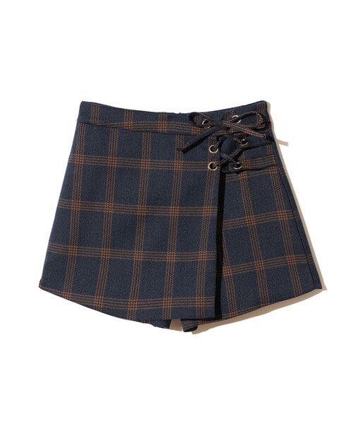 GRL（グレイル）の「ラップデザインレースアップチェックショートパンツ（その他パンツ・レディース・ブラウン/ネイビー・S）」の2枚目の写真
