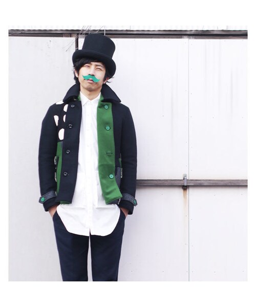 NIRAME.CO(ニラメッコ)の「暖か~気まぐれピーコート。 黒×緑(ピーコート・メンズ・その他)」の3枚目の写真
