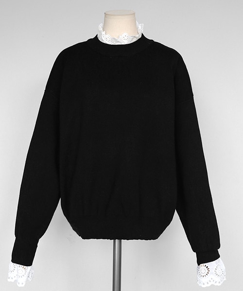 DHOLIC（ディーホリック）の「パンチングレースヘムニット（ニット/セーター・レディース・グリーン/ブラック/ホワイト・FREE）」の3枚目の写真